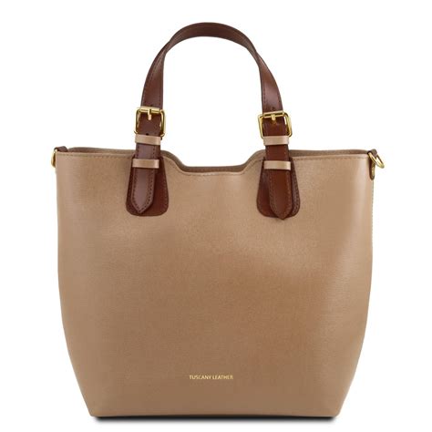 Tl Bag Borsa Shopping In Pelle Saffiano Caramello Tl