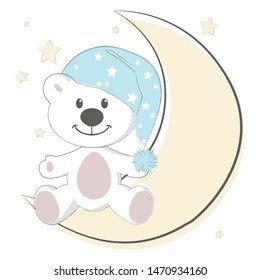 Cute Baby Bear Sleep On Moon Stock Vector Royalty Free