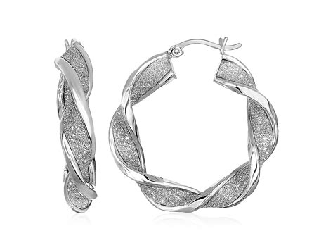 Twisted Glitter Textured Hoop Earrings In Sterling Silver 6x32mm Richard Cannon Jewelry