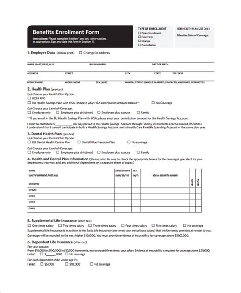 Employee Benefits Enrollment Form Template