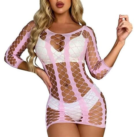 Nuisette Femme Sexy Mini Robe Transparente Lingerie Fishnet Body