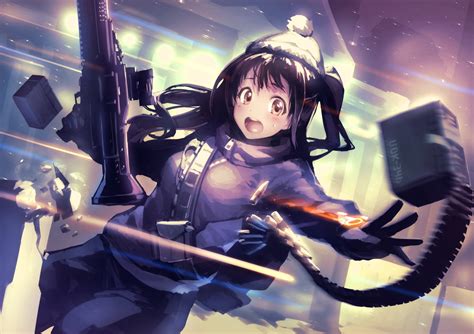 Wallpaper Gun Long Hair Anime Girls Weapon Comics Clothing M60 Costume Screenshot