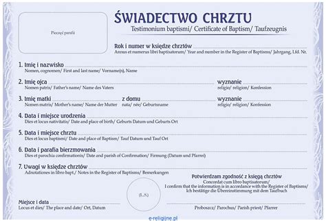 Wiadectwo Chrztu W R Nych J Zykach Paczka Szt Hlondianum