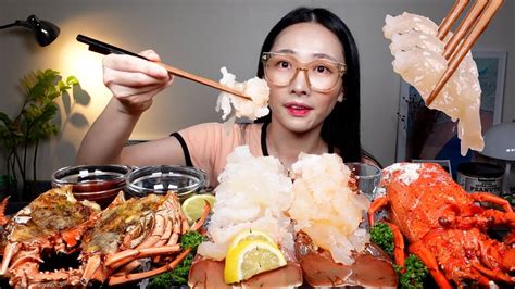 아삭 쫀득 크레이피쉬 회 먹방 머리 버터구이 찜RAW CRAYFISH LOBSTER KING CRAB con cua