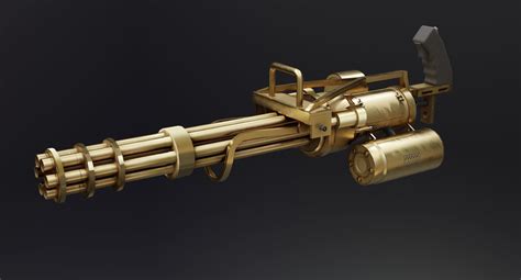 3d Model Minigun Golden Vr Ar Low Poly Cgtrader