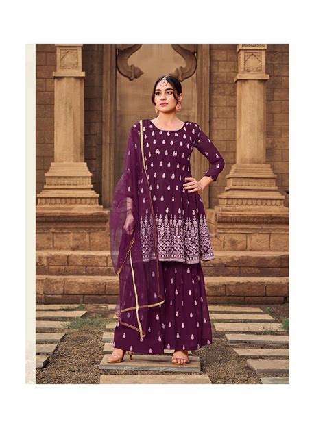 Readymade Purple Pakistani Sharara Suit In Georgette