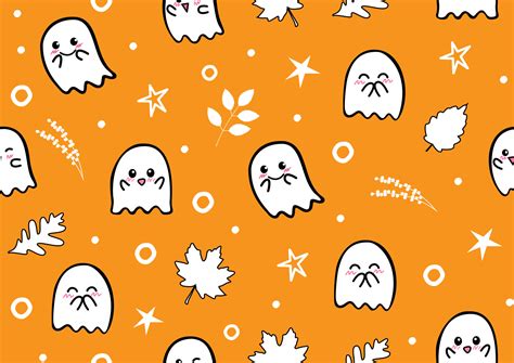 Cute ghosts in cartoon character with autumn leaves and decorated ...