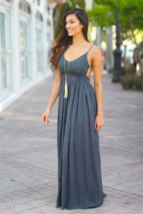 Midnight Navy Lace Maxi Dress With Open Back And Frayed Hem Maxi