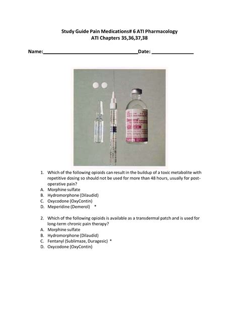 Solution Study Guide Pain Medications 6 Ati Pharmacology Practice Exam