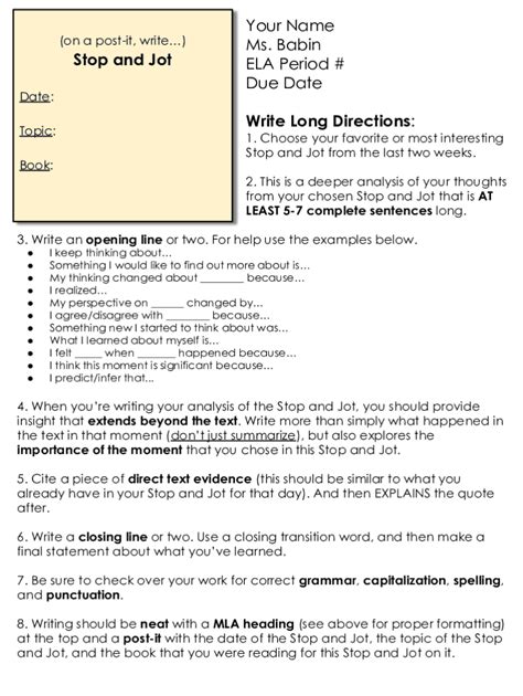 Fillable Online Sticky Note Stop And JotWorksheetEducation Fax