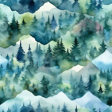 Seamless Watercolor Mountains Stock Illustrations 498 Seamless