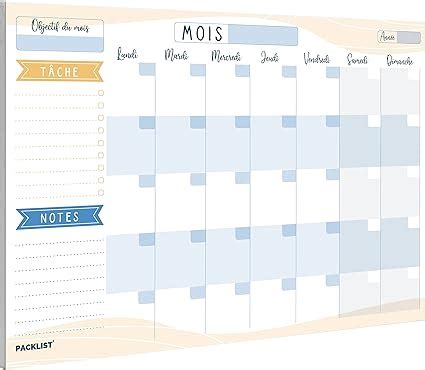 PACKLIST Planning Mensuel Planificateur Mensuel A4 Agenda Planner