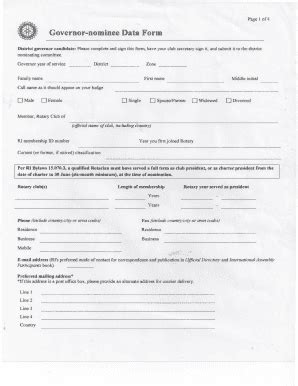 Fillable Online Clubrunner Governor Nominee Data Form ClubRunner