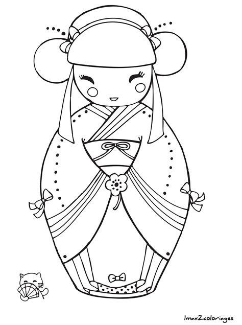 coloriage de poupée japonaise kokeshi numero 1 à imprimer