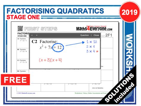 Factorising Quadratics Stage One Worksheets With Solutions