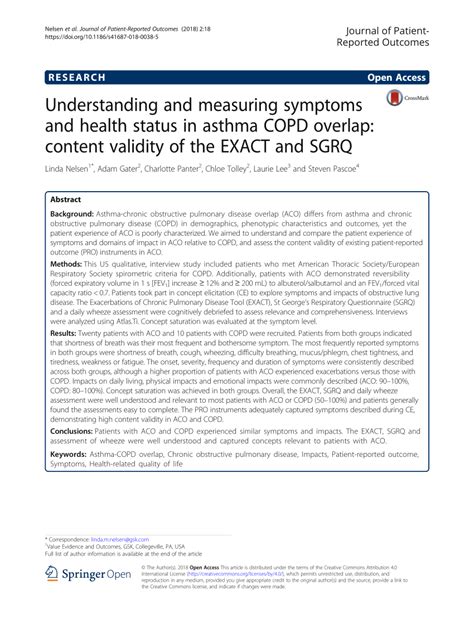 Pdf Understanding And Measuring Symptoms And Health Status In Asthma