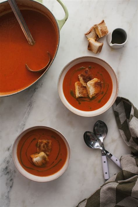 Roasted Tomato Soup With Grilled Cheese Croutons A Cozy Kitchen