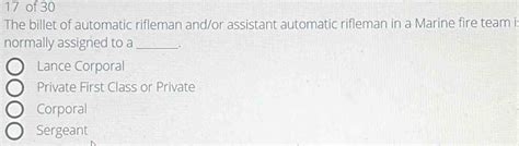 Solved 17 Of 30 The Billet Of Automatic Rifleman Andor Assistant