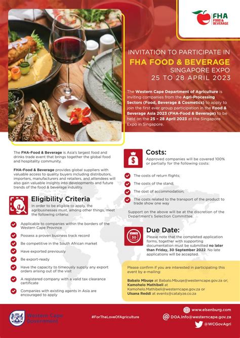 Invitation To Participate In Fha Food And Beverage Singapore Expo