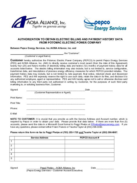 Fillable Online AAI Data Authorization Form Electric PEPCO 3 16 06 Doc