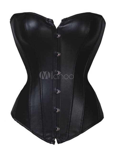 Corset Noir Top Faux Cuir Overbust Corsets Taille Entraîneur Lingerie Sexy Milanoo