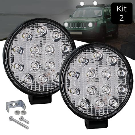 Kit Farol Milha W Leds V V Redondo Modelo Off Road Branco