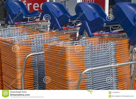 Baskets And Trolleys With Child Seats Stock Photo Image Of Shopping
