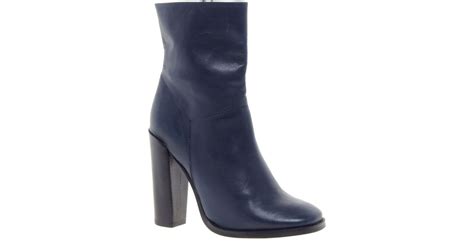 Asos Asos Achieve Leather Ankle Boots With High Heel In Navy Blue Lyst