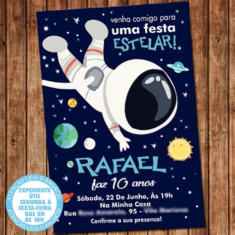 Convite Astronauta Aniversário Astronauta Festa Digital Elo7