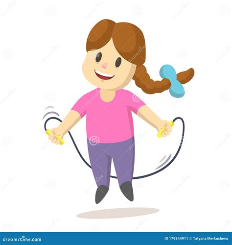 Cute Cartoon Little Girl Jumping Over A Skipping Rope Cartoon Flat