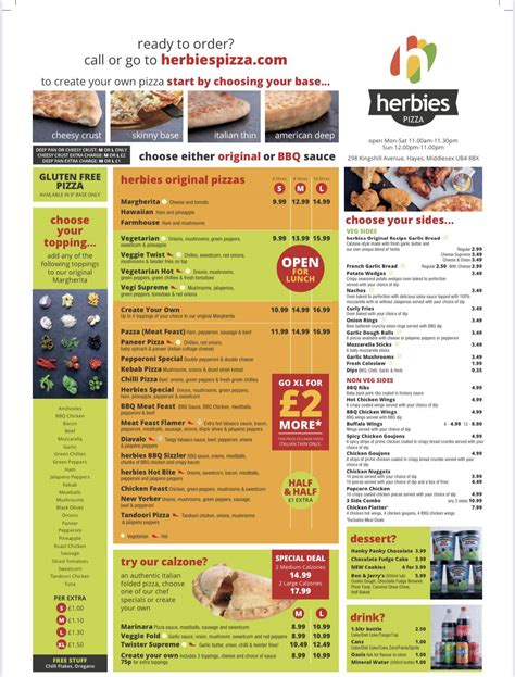 Menu at Herbies Pizza & burger hayes pizzeria, Hayes