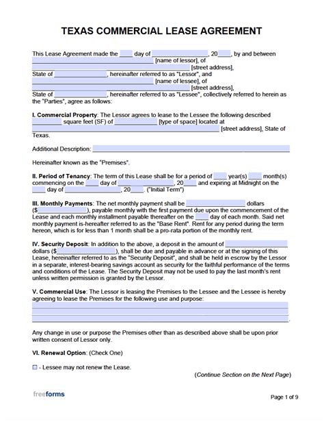 Free Texas Commercial Lease Agreement Template Pdf Word Eforms Riset