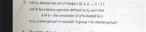 Answered 5 Let Zn Denote The Set Of Integers Bartleby