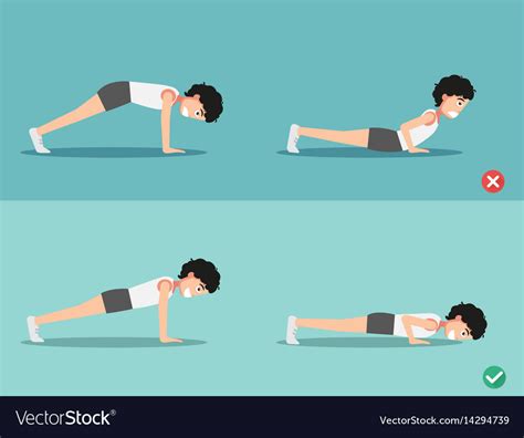 Wrong And Right Push Up Posture Royalty Free Vector Image