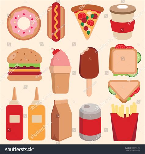 Fast Food Icons Vector Menudelivery Stock Vector Royalty Free 1736705153 Shutterstock