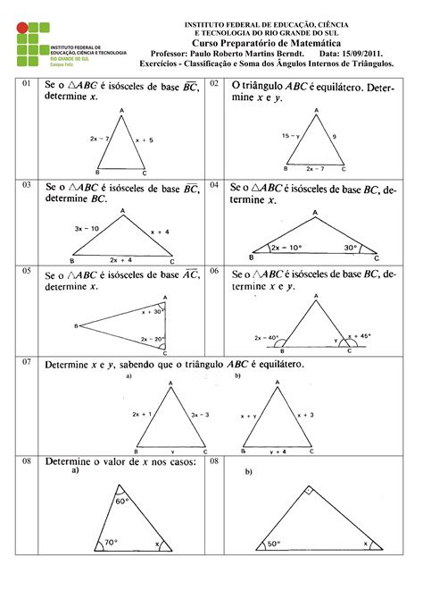 Classificação E Soma Dos Ângulos Internos De Triângulos Pdf