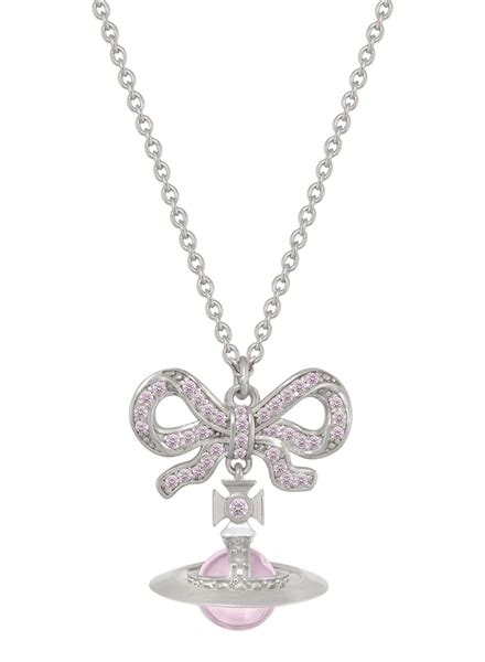 Vivienne Westwood Silver Octavie Pink Crystal Bow Necklace