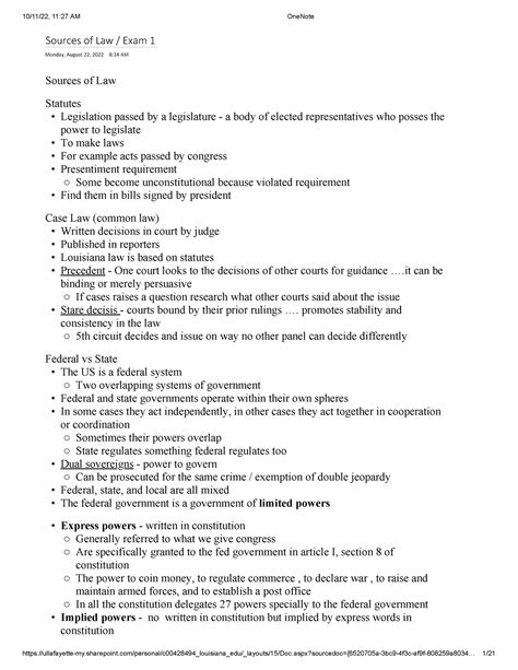 Blaw Exam Notes Sources Of Law Exam Monday August