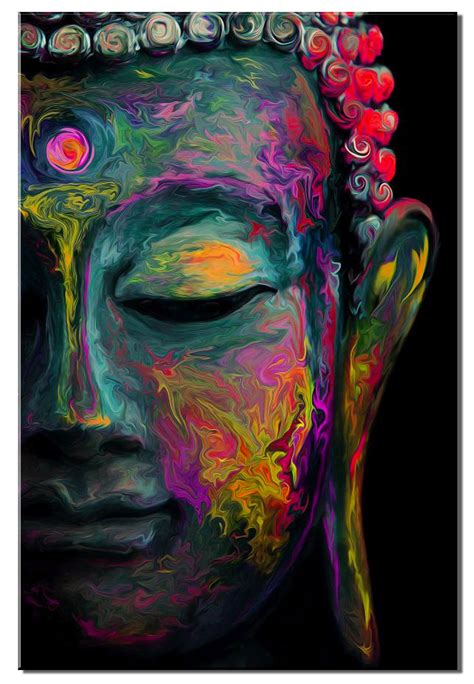 Buddha Canvas Wall Art Zen Room Decor Colorful Buddha Face Painting For