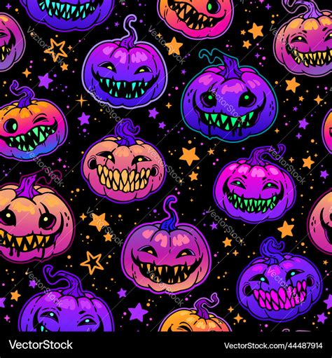 Creepy Toothy Halloween Pumpkins Bright Seamless Vector Image