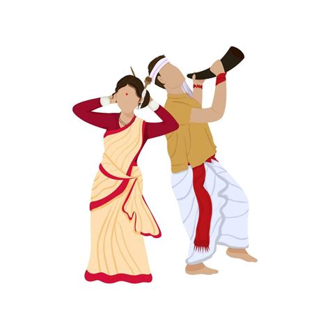 Assamese Man Playing Pepa Instrument And Woman Dancing On White Background 23322521 Vector Art