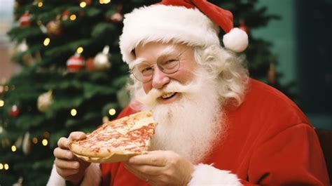 Premium AI Image Santa Claus Is Eating Pizza Delicious Christmas