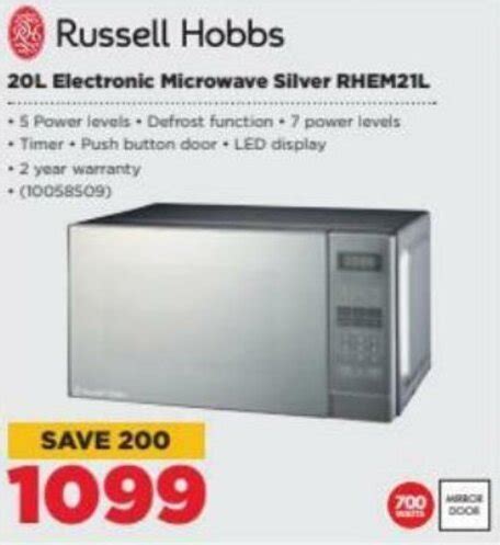 Russell Hobbs Electronic Microwave Silver L Rhem L Offer At Hifi Corp