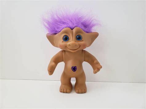 Vintage Ace Novelty Treasure Troll Doll Purple Hair Purple Heart