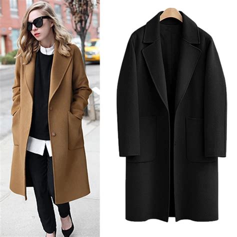 Queechalle M 5xl Plus Size Wool Coat 2018 Autumn Winter Black Camel Women S Coat Casual Long