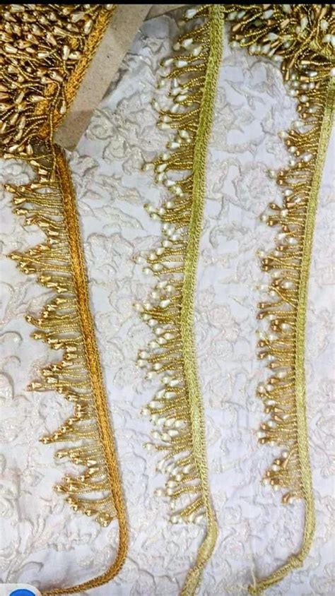 Single Sided Handwork Golden Plastic Bead Lace For Garments Roll Size