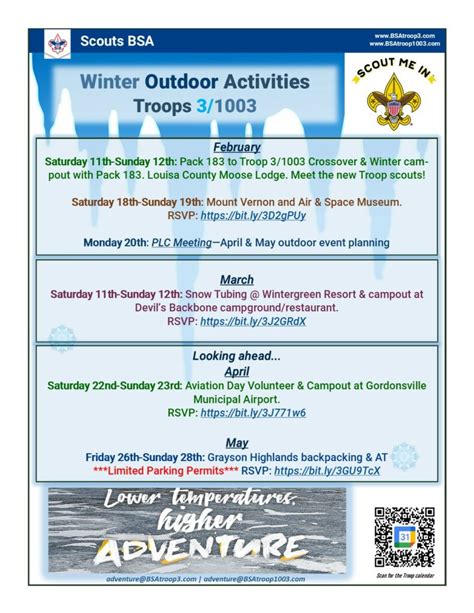 Winter 2022/2023 Outdoor Activities – BSA Troops 3 & 1003