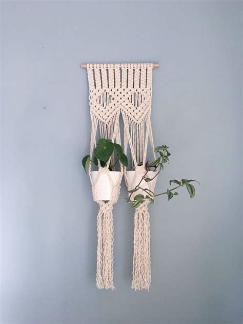 Macrame Pared Colgante Plantador Colgador De Planta Natural Hecho A