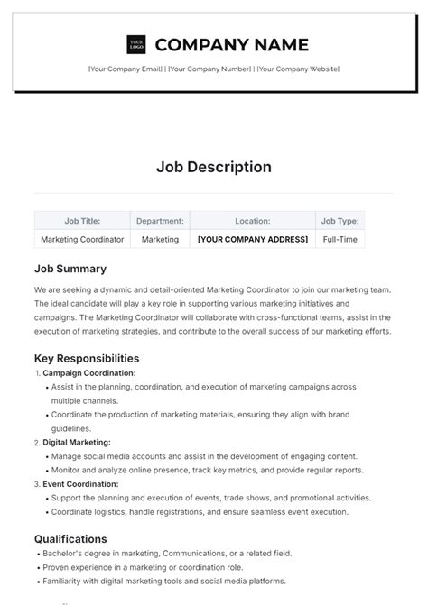 FREE Job Description Templates & Examples - Edit Online & Download ...