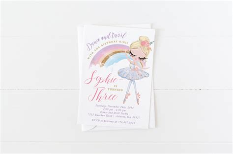 Ballerina Birthday Invitation Rainbow Ballet Birthday Invitation Dance